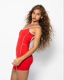 motion romper in coral